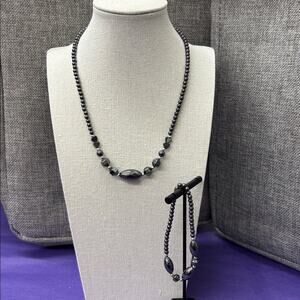 Hematite Smokey Gray Beaded Necklace and Bracelet Set
